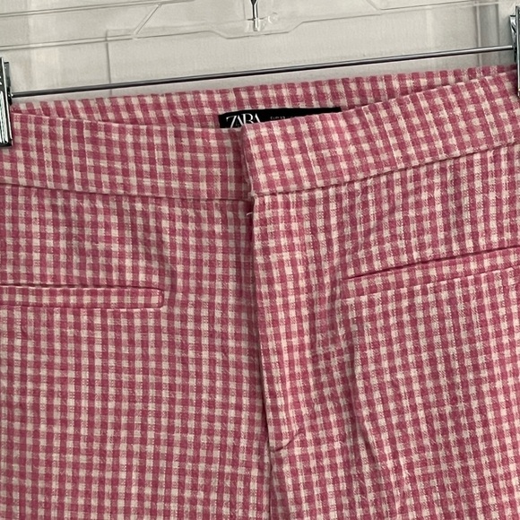 Zara Pink White Gingham Checkered High waist Flare Pants Slacks XS - Picture 6 of 14
